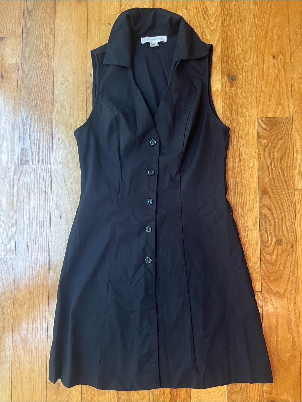 Monteau Black Sleeveless Button-Front Collared Dress